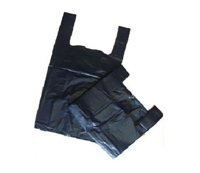 SUNRISE PACKAGING 100 x Quality BLACK Plastic Vest Carrier Bottle Bags 11"x 17"x 21" Takeaway 18mu