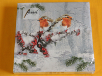 20 Servietten Rotkehlchen Winter Paar Schnee Beeren 1 Packung Ovp Vogel Ambiente