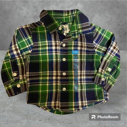 The Children’s Place Boys Size 6-9 Months Green Plaid Button Up Shirt