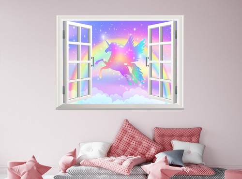 Pegatina de pared con efecto 3D efecto ventana vista para niños calcomanía póster arco iris mural - Imagen 2 de 6