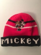 Vintage Mickey Mouse Youth Beanie Cap With Tassel Red And Black