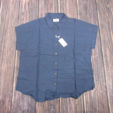Marine Layer NEW NWT Womens Large Blue Dana Short Sleeve Shirt Button Up