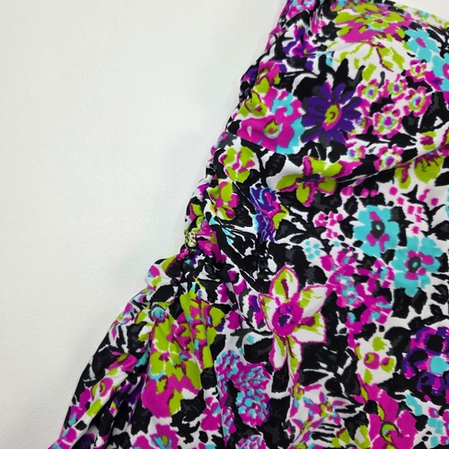 Floral Swim Dress One Piece Skirted Swimsuit Ruched Pink Purple Green Size M NWT - Picture 5 of 12