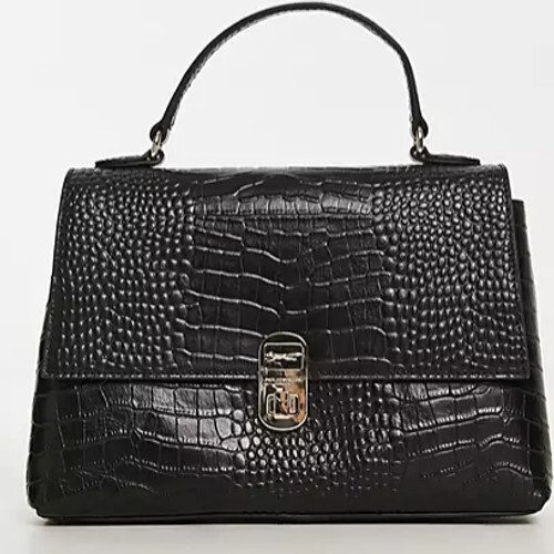 PAUL COSTELLOE LEATHER TOP HANDLE CROSSBODY BAG BLACK CROC eBay