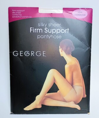 White Silky Sheer Firm Support Pantyhose by George Size Medium/Tall