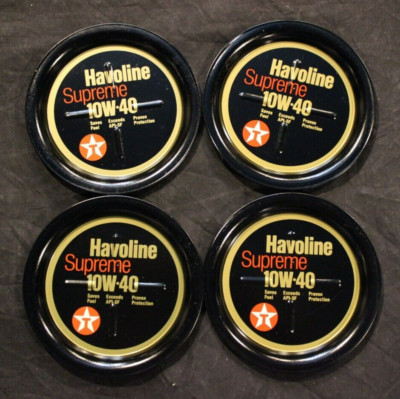 SET OF 4 VTG TEXACO HAVOLINE SUPREME 10W-40 MOTOR OIL ADVERTISING METAL COASTERS