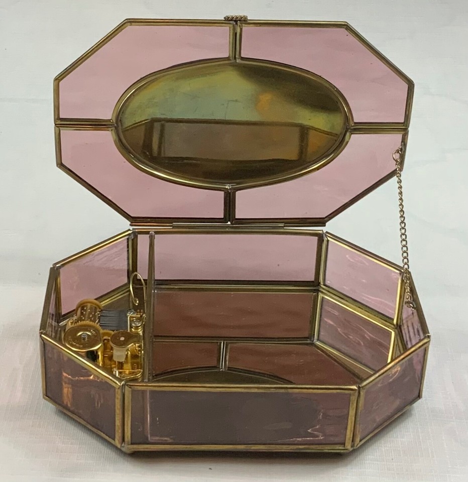 Sankyo Japan Music Box Glass Floral Plays “Somewhere Out There Song” eBay