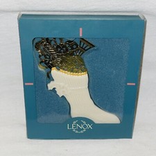 Lenox STOCKING Christmas Ornament Porcelain/Gold Accents 2-Sides Made in USA New