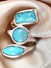 Natural Kingman Turquoise Layered Look Ring 7 Sterling Silver 7.50 Grams 0.70 ct