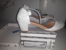 Nine West dress SHOES heel model SULA WHITE SILVER kids girls size 4, (☆#00s)