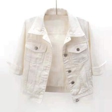 Ladies Womens Denim Jacket Womens Coat Colour Plain Top Button Up Short Jean Top