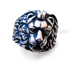 LION FACE HEAVY 925 STERLING SILVER OXIDIZE ANIMAL JEWELRY BIKER SIGNET MEN RING