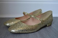JCrew 148 Mary Janes Flats in Glitter Sz 6.5 Pale Gold F4977 Sparkle