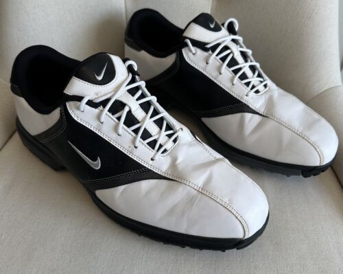 Nike Golf Shoes Nike Heritage Men’s Size 13 US Saddle Swoosh Black White Spikes - Picture 3 of 13