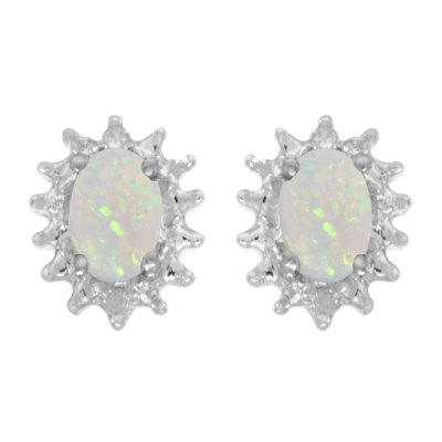 14 Weißgold 0,38 ct Oval Opal 6x4 mm Edelstein 0,04 ct Sonnenaufgang Diamant Ohrstecker