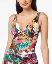 NWT BLEU BY ROD BEATTIE Printed Ruched Front Swimsuit Tankini Top 6 yse2023