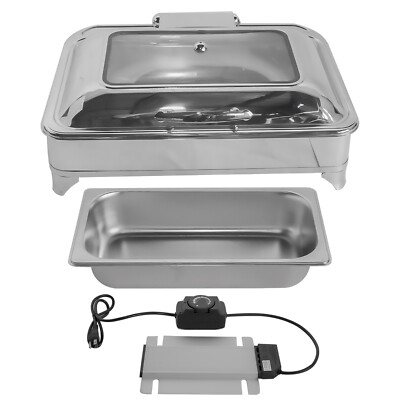 Electric Chafing Dish 9.5QT Buffet Servers Food Warmer w/ Glass Lid for Catering
