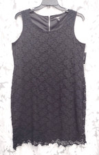 3X 2X ALFANI BLACK KNIT CROCHET OPEN WORK LACE EXPOSED ZIPPER SHEATH SHIFT DRESS