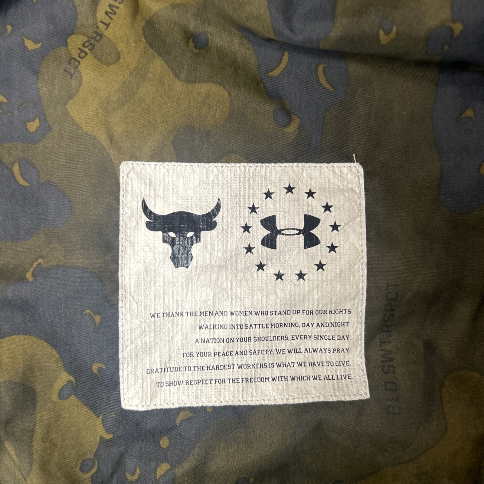 RARE! 2020 Under Armour Project Rock Freedom Veteran's Day Men's L Bomber Jacket image 5