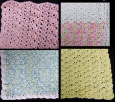 Baby blanket hand crocheted new choice pink yellow blue/green or white/pink mult