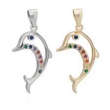 Kettenanhänger Delphin 925 Silber oder Vergoldet 24x13mm Delfin bunte Zirkonia