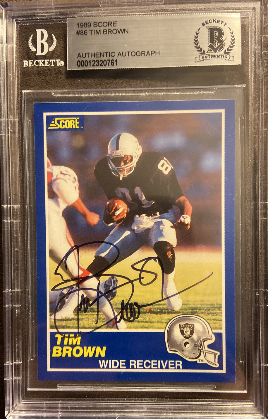 Tim Brown Autographed Signed Los Angeles Raiders 1989 Score #86 Rookie . Raiders auto. BAS Card NM-MT+ 