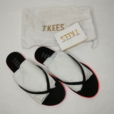 Tkees Sandal flip flop Black Leather Cushioned Size 7 New In