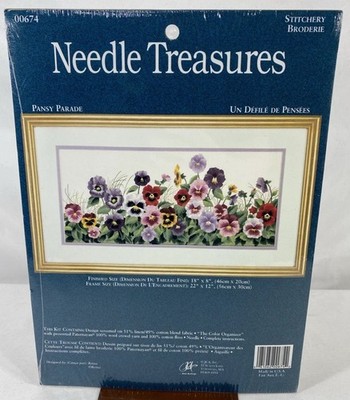 Needle Treasures Crewel Embroidery Kit ~ PANSY PARADE ~ 18X8 #00674 ~ NIP