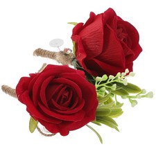 2 Pcs Groom Bridal Rose Boutonnieres Wedding Artificial Flower Decoration