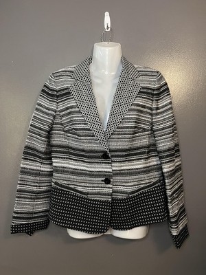 Worth New York Blazer Jacket Womens 8 Black White Tweed Two Button Lined