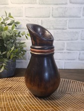 Vintage Hand Turned Crafted Decorative Wooden Vase Made In Ghana Two Tone Ring9"