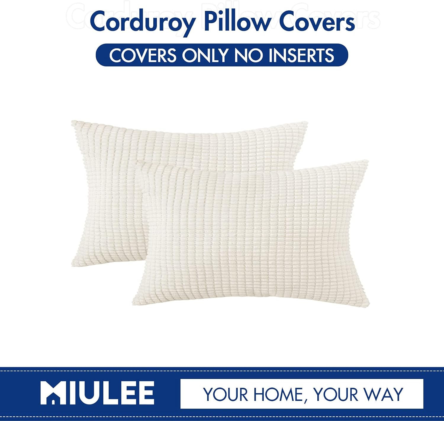 MIULEE Pack of 2 Corduroy Soft Soild Decorative Square Throw Pillow Covers Set C