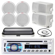 Pyle SD USB Boat Bluetooth Radio, 3.5" Box and 6.5" Speakers, Cover and Antenna