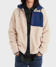 J Crew Mens Sherpa Zip Front Hooded Full Zip Jacket, Size Medium