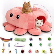 Cat Tunnel Bed with 20 Cat Toys, Collapsible Play Tunnel for Indoor Cats, Kitten