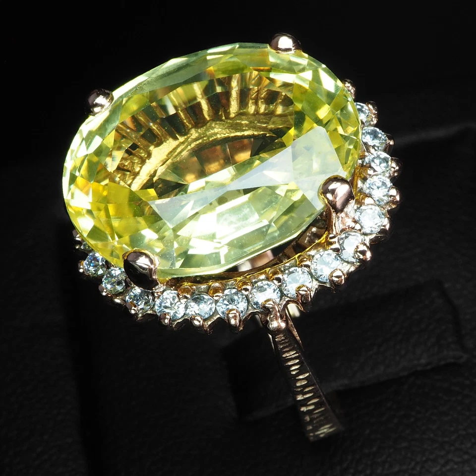 Anillos con halo de oro rosa de plata de ley 925 de 18,20 quilates con zafiro amarillo pálido Elíseo Foto 4 de 4