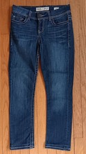 BKE Dakota Jeans Women's 28L Denim Mid Rise Whiskered Thick Stitched 28x33 1/2