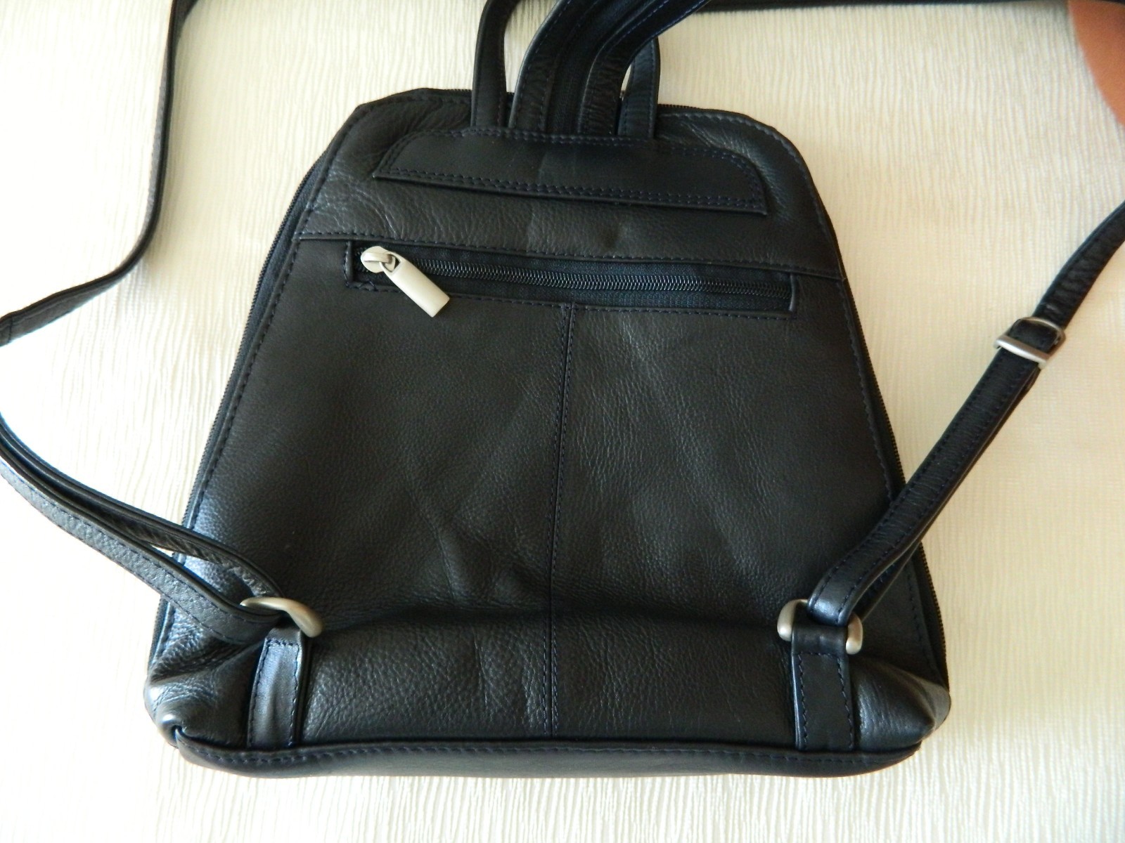 GENUINE LEATHER BACKPACK Trapezoid Solid Black Me… - image 5
