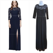 David's Bridal Three-Quarter Lace  Mesh Bridesmaid Dress Gown Black Sz 8 F19908