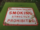 VINTAGE ORIGINAL ENAMEL SOUTHERN RAILWAY NO SMOKING SIGN