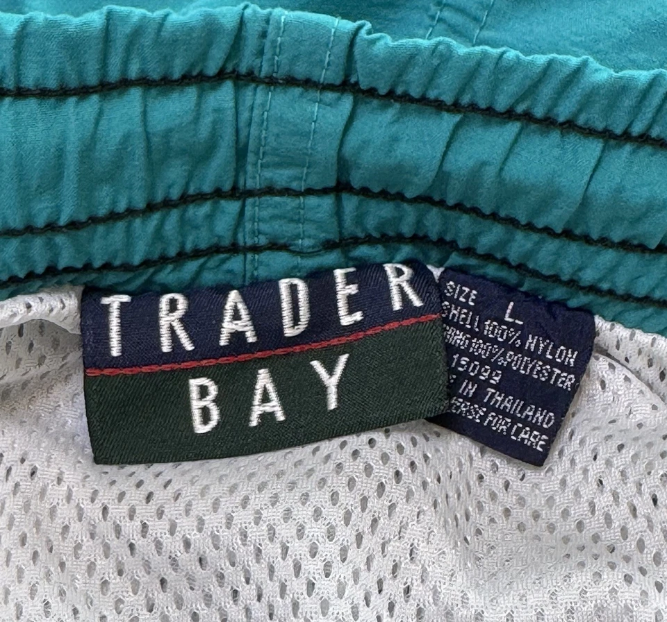 Men’s Large Vintage Trader Bay Swim Trunks Colorblock 90’s Nylon Oversized - Image 3 of 4