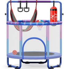 55" Trampoline for Kids with Enclosure, 6-in-1 Toddler Trampoline Indoor Outd...