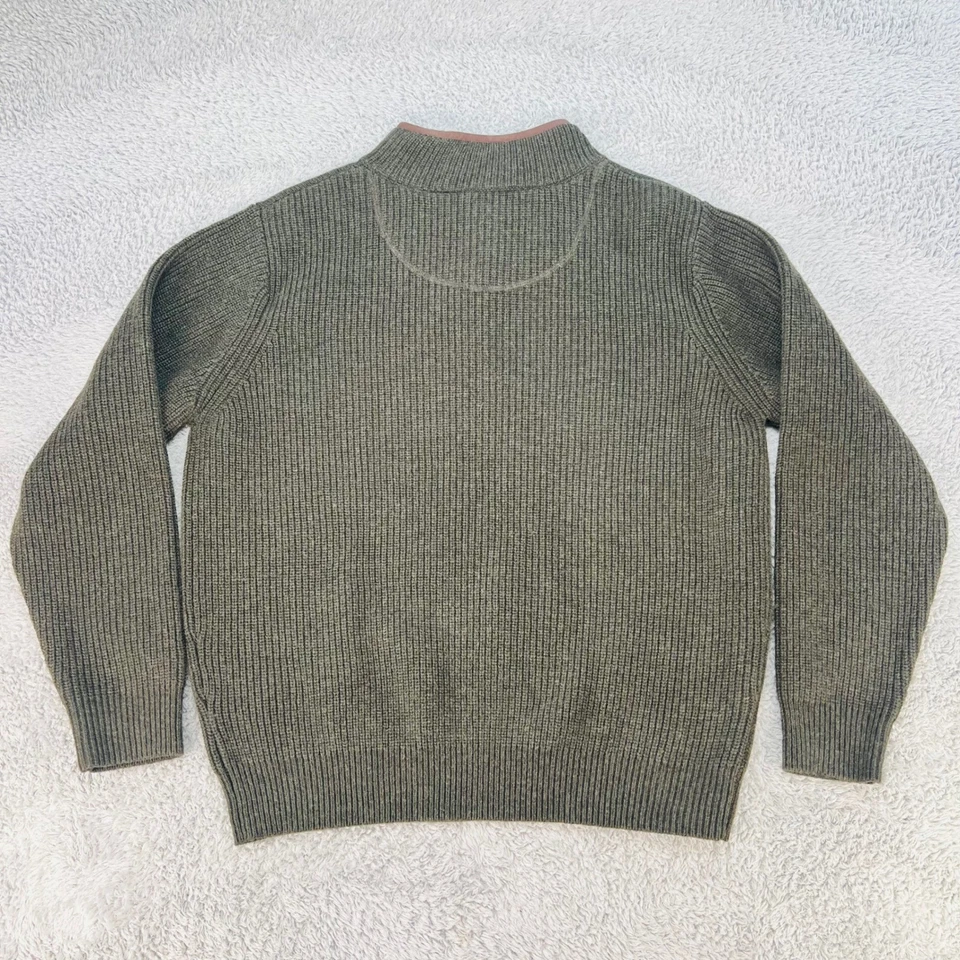 L.L.Bean Mens Waterfowl Sweater 100% Merino Lambs Wool 1/4 Zip Reg Green Ribbed - Image 3 of 4