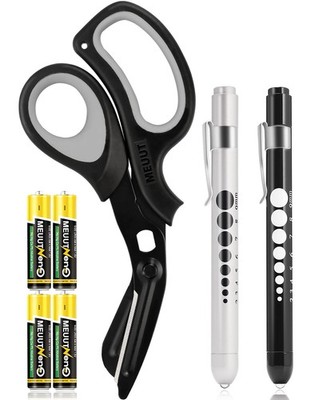 MEUUT 3 Pack Pen light  Medical Scissors-One Pantented Trauma Scissor Two LED