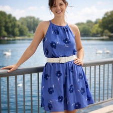 Banana Republic Blue Floral Halter Dress Spring Summer Wedding Church Work XS S