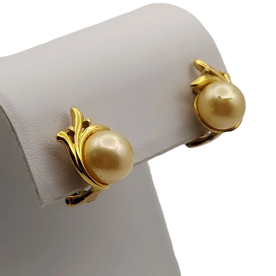 Серьги с искусственным жемчугом майорика подписанные круглые золотистые с пирсингом Omega Back Estate - Изображение 3 из 4