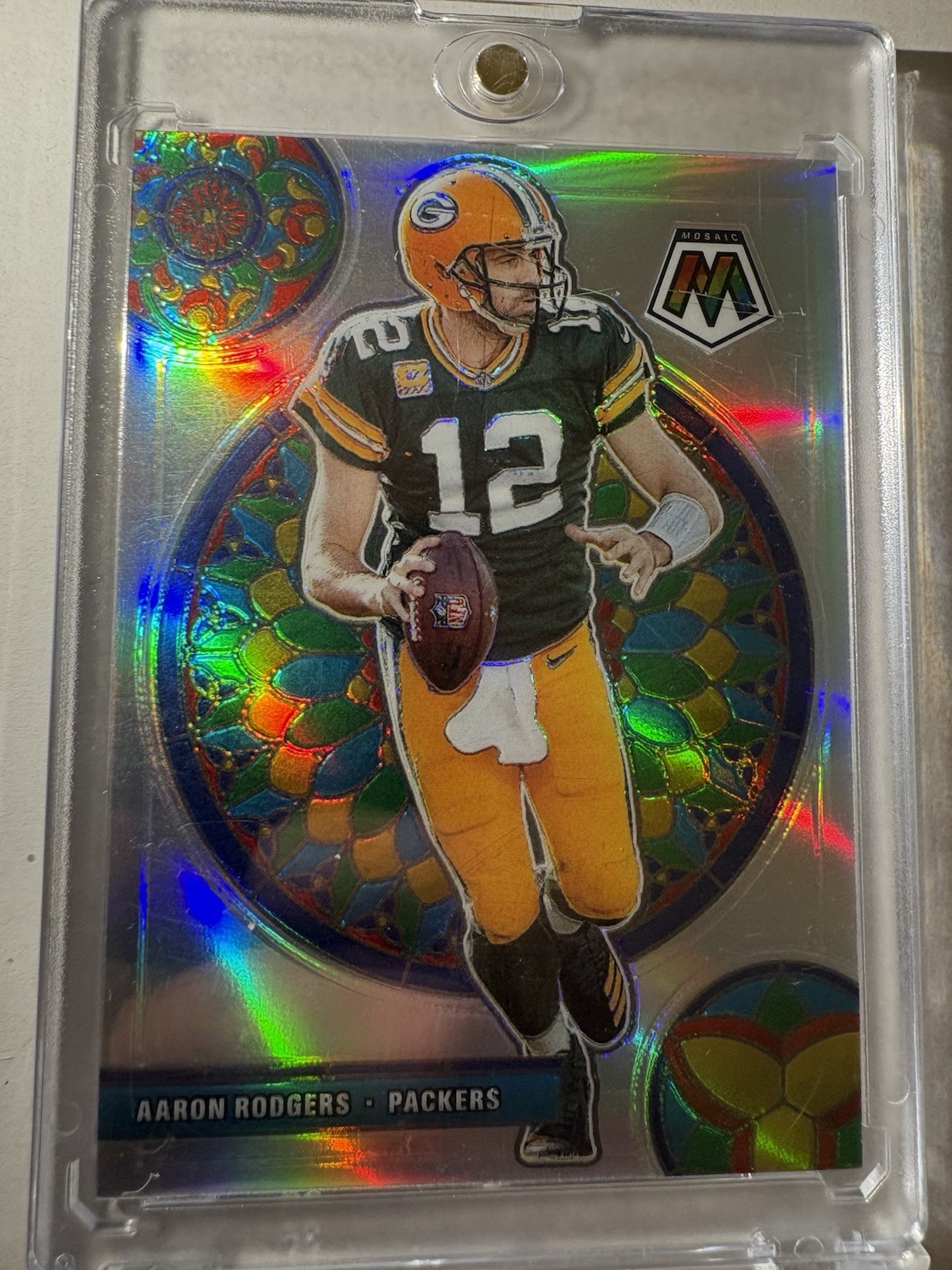 🌟 AARON RODGERS - 2021 Panini Mosaic STAINED GLASS PRIZM Case Hit SSP #GM-8