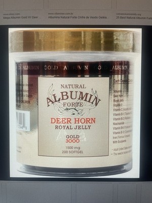 2 Natural Albumin Forte Deer Horn Royal Jelly- 1500mg/200 Softgel (Pack 2 Units)