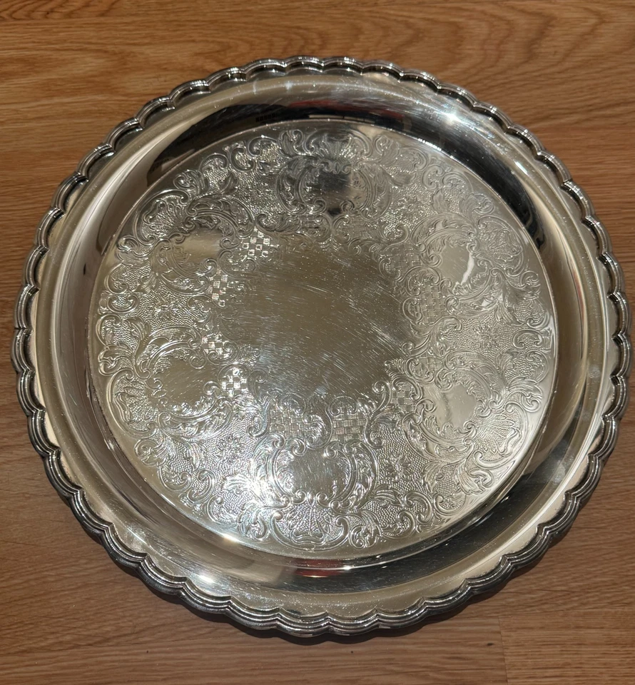 "Bandeja para servir plato de prímula vintage BIRKS 14"" montajes B.M EP cobre plato plateado" Foto 2 de 3