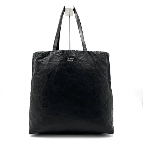 Sac fourre tout réversible Prada 2 voies étiquette blanche cuir noir